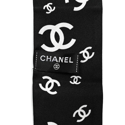 Chanel Silk CC Slim Bandeau Scarf Black White 3 of 4