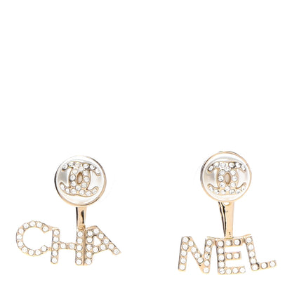 Chanel Pearl Crystal Logo Earrings Gold Pearly White 1 of 5