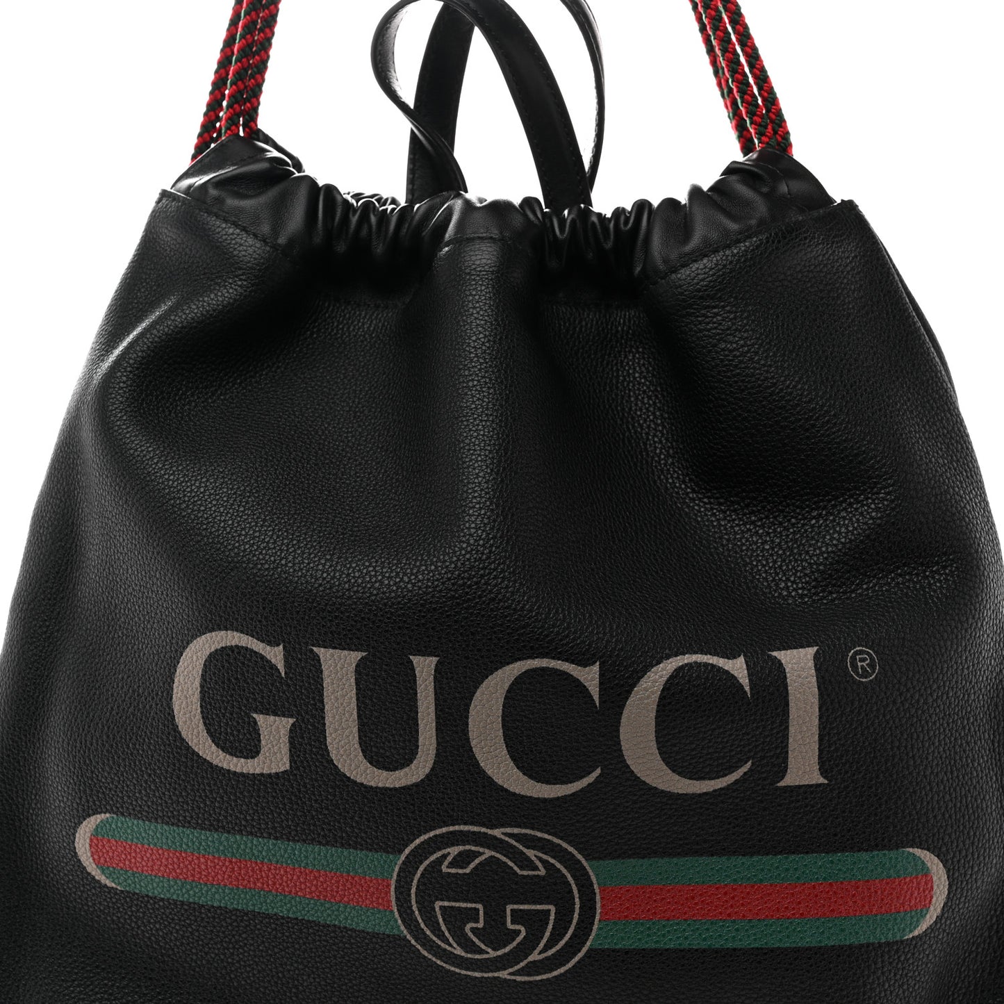 Calfskin Logo Drawstring Backpack Black