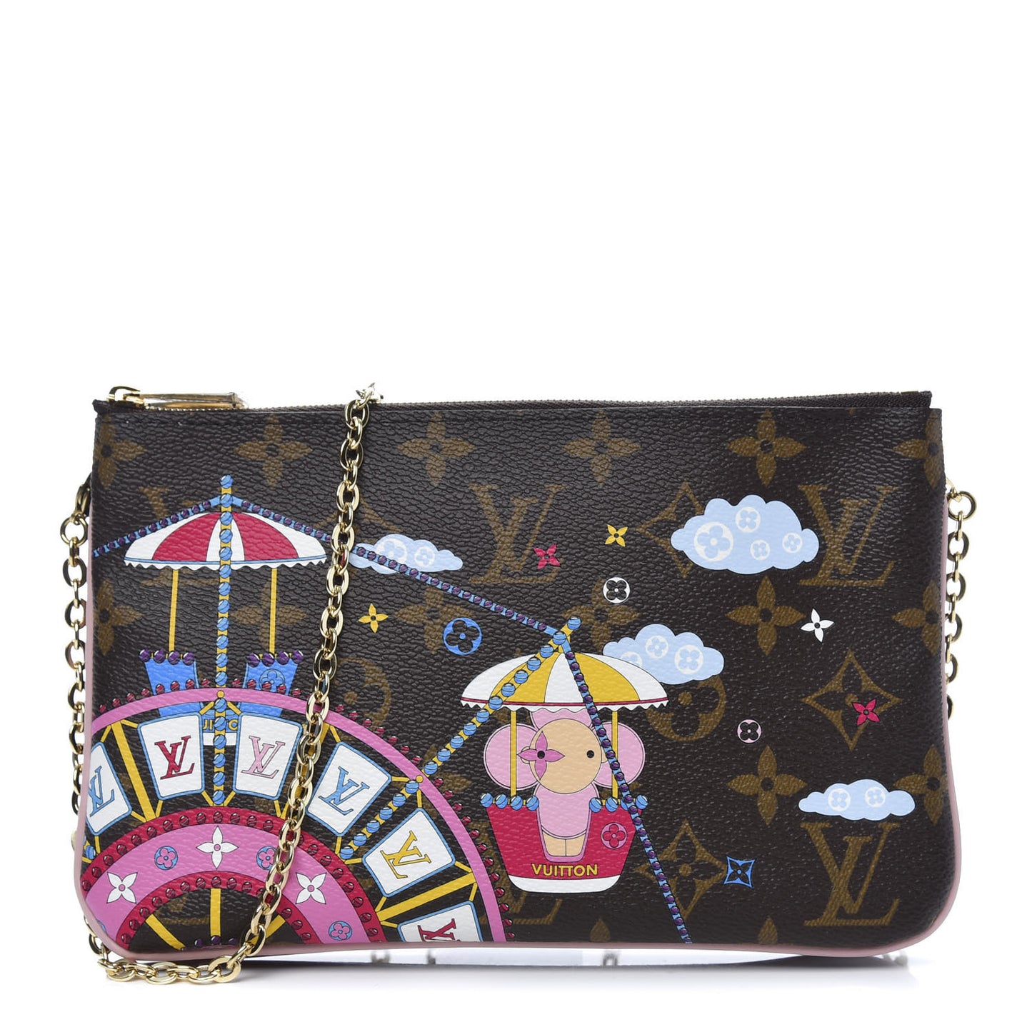 Monogram 2020 Christmas Animation Big Wheel Double Zip Pochette Rose Ballerine