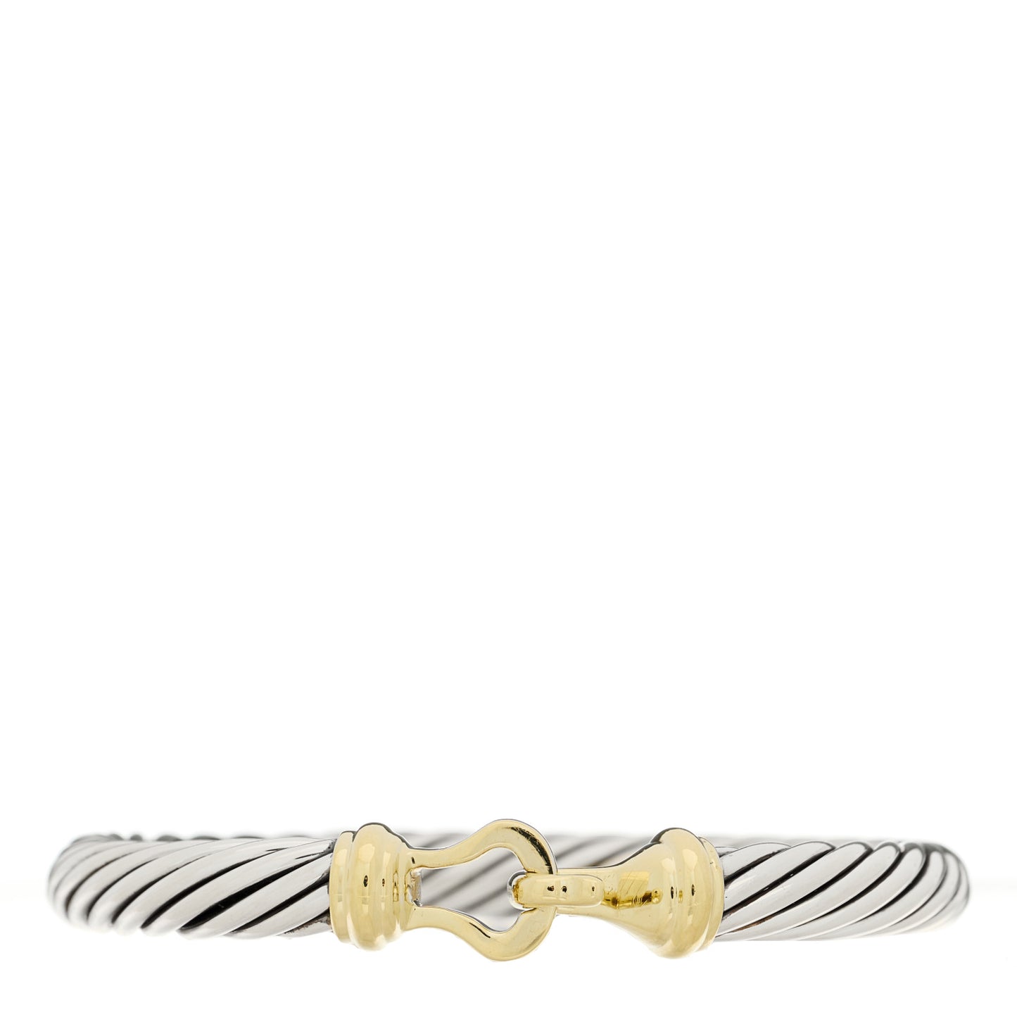 Sterling Silver 14K Yellow Gold Diamond 7mm Cable Buckle Bracelet