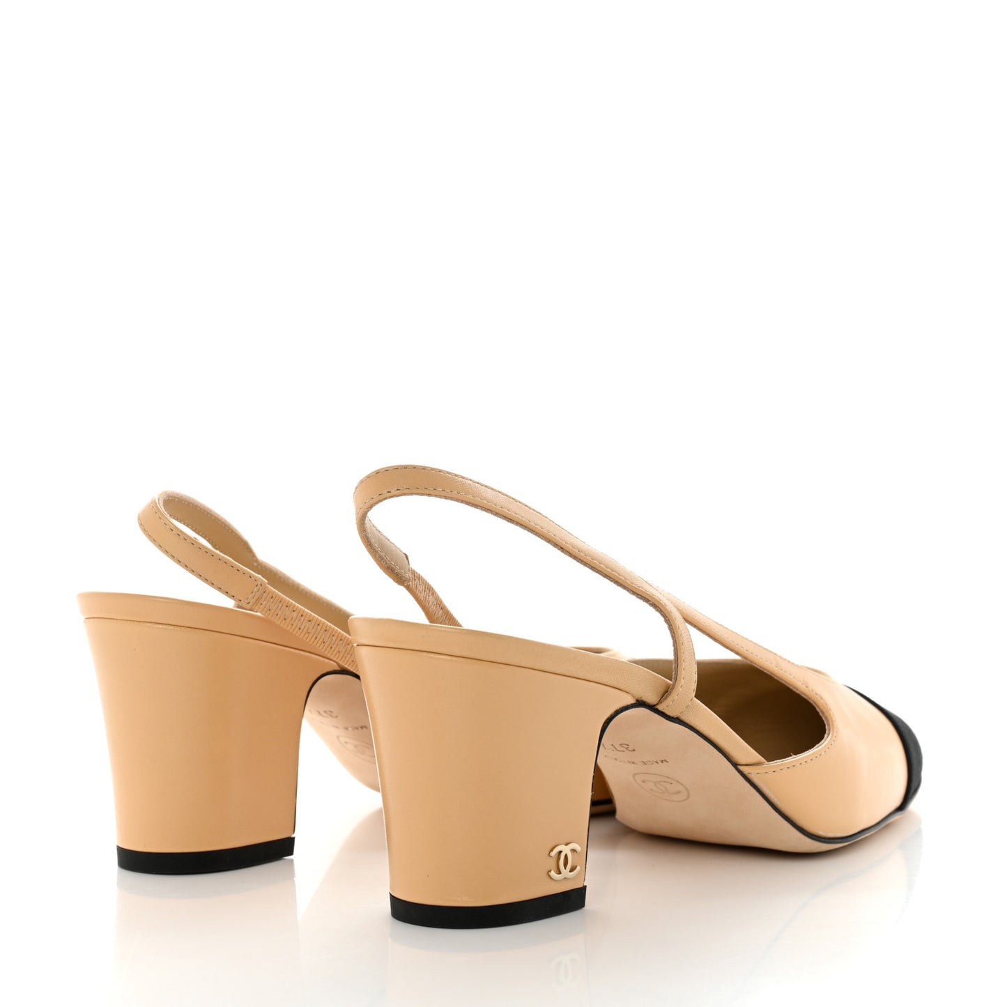 Goatskin Grosgrain Cap Toe CC Slingback Pumps 37.5 Beige Black