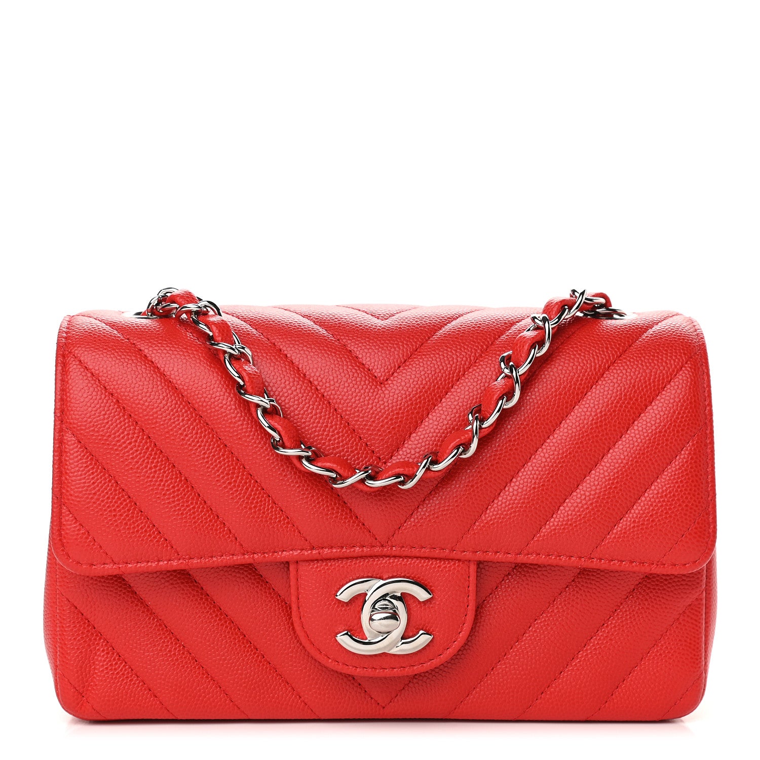 Chanel Caviar Chevron Quilted Mini Rectangular Flap Red 1 of 9