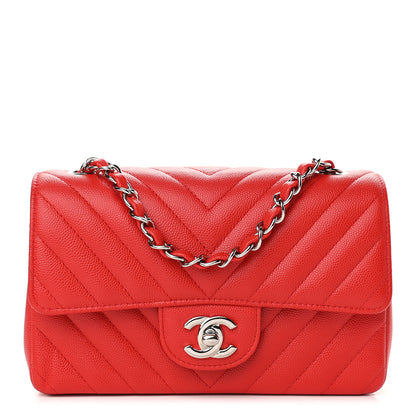 Chanel Caviar Chevron Quilted Mini Rectangular Flap Red 1 of 9