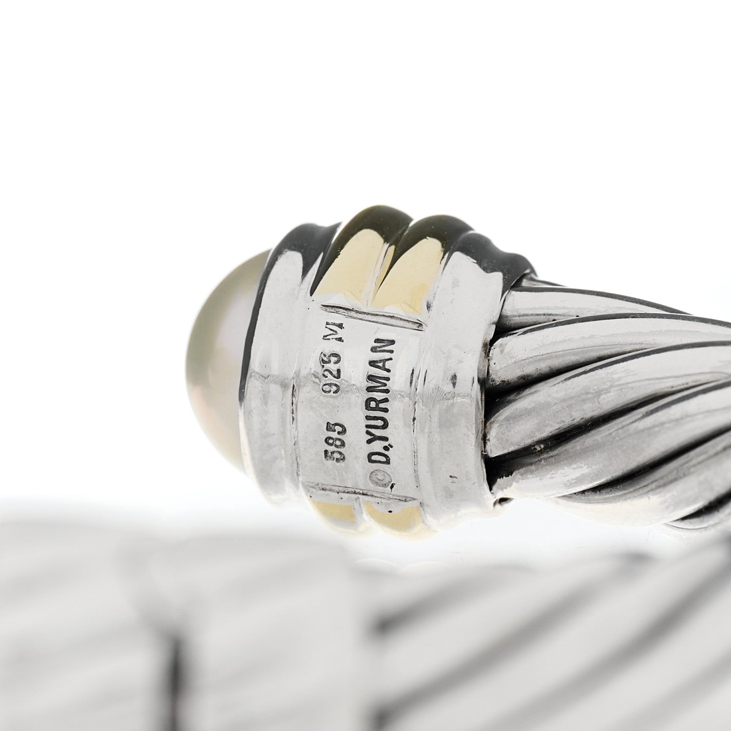 David Yurman Sterling Silver 14K Yellow Gold Pearl 10mm Cable Classics Hinged Bracelet 3 of 3