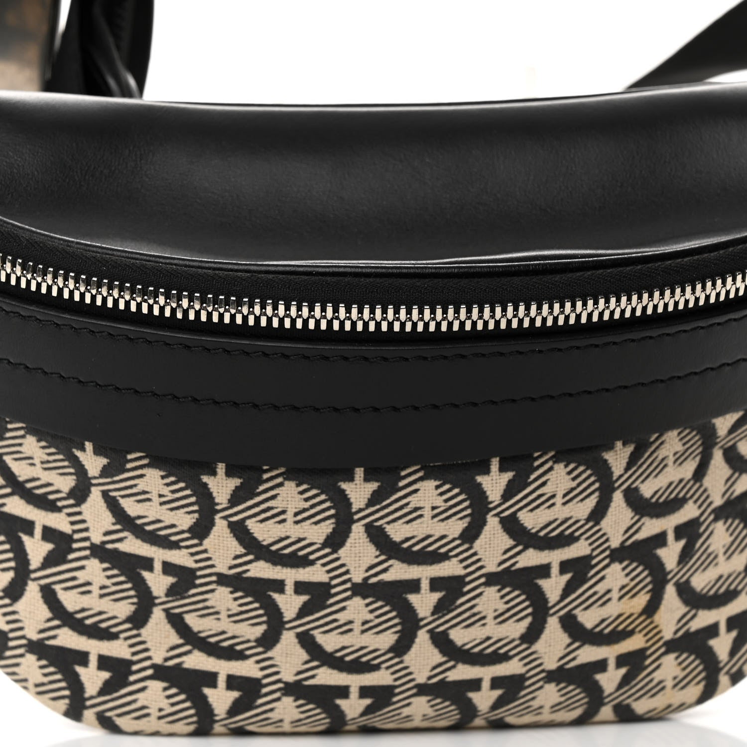 Salvatore Ferragamo Gancini Monogram Calfskin Waist Bag Black Beige 7 of 9