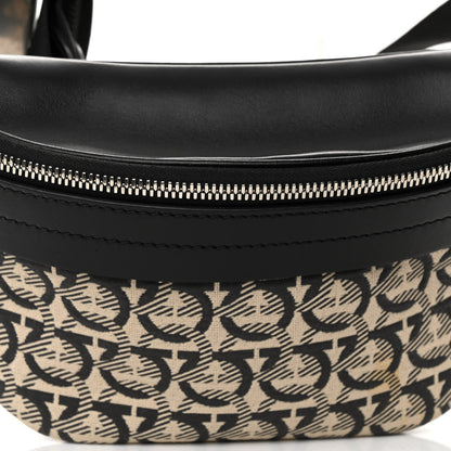 Salvatore Ferragamo Gancini Monogram Calfskin Waist Bag Black Beige 7 of 9