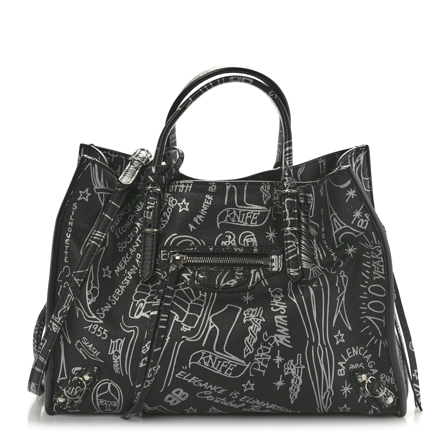 Agneau Graffiti Papier A6 Zip Around Tote Black White