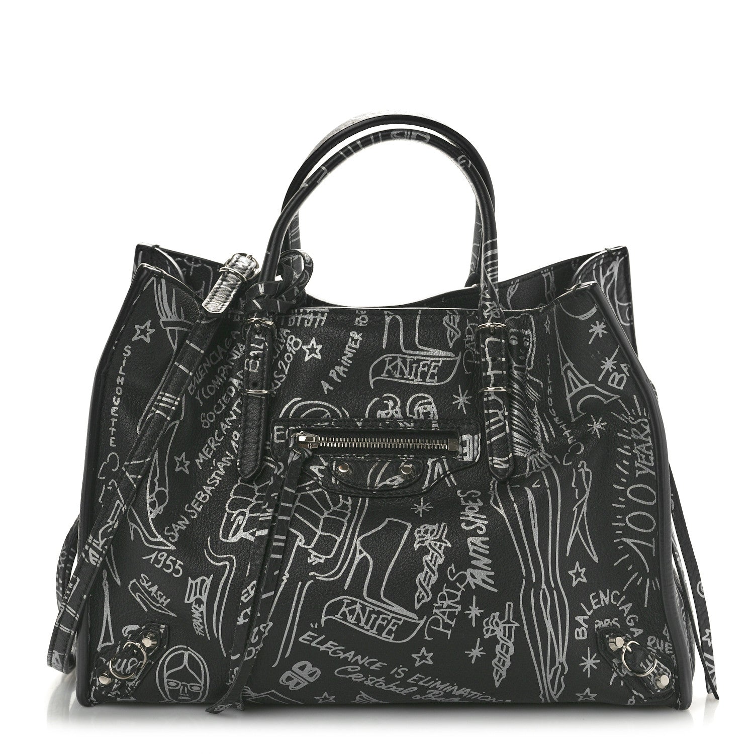 Balenciaga Agneau Graffiti Papier A6 Zip Around Tote Black White 1 of 10