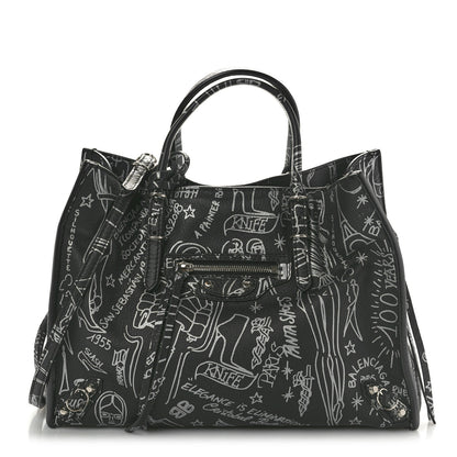 Balenciaga Agneau Graffiti Papier A6 Zip Around Tote Black White 1 of 10