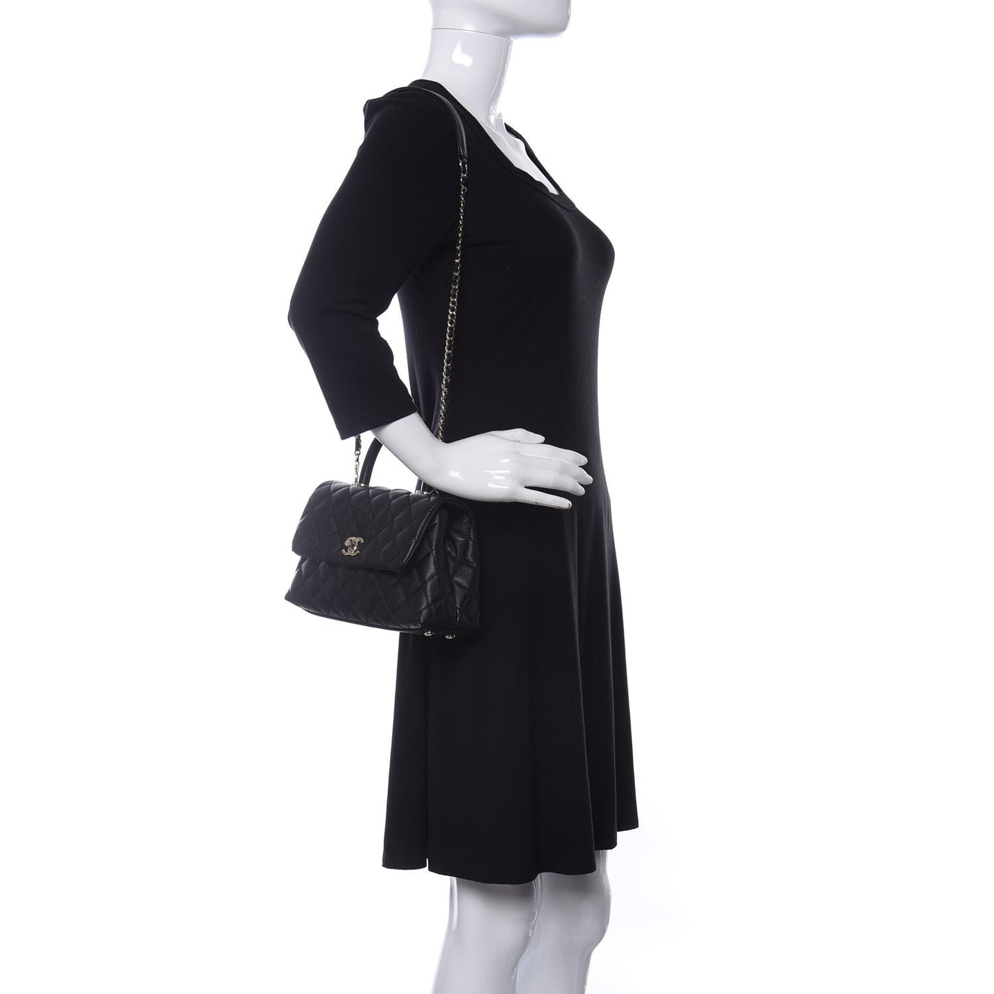 Caviar Lizard Embossed Quilted Mini Coco Handle Flap Black