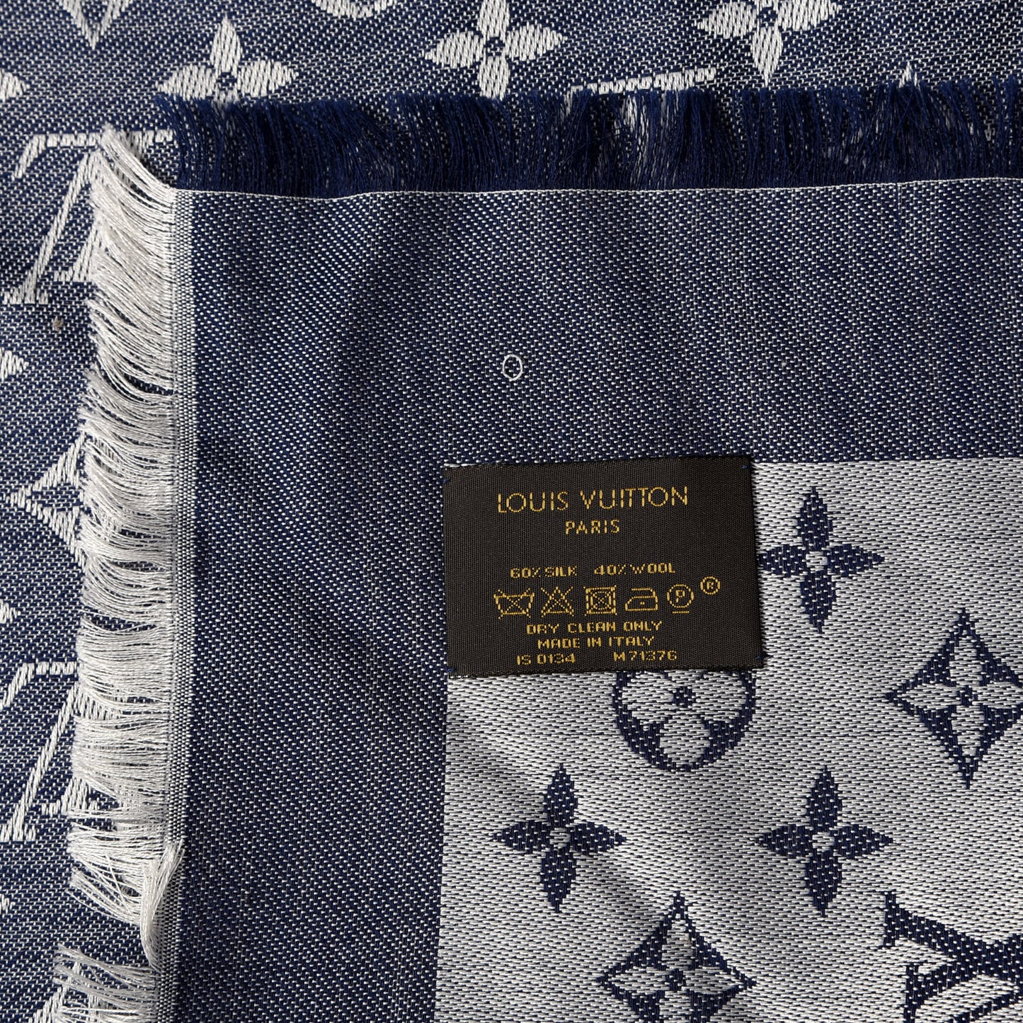 Silk Wool Monogram Denim Shawl Blue
