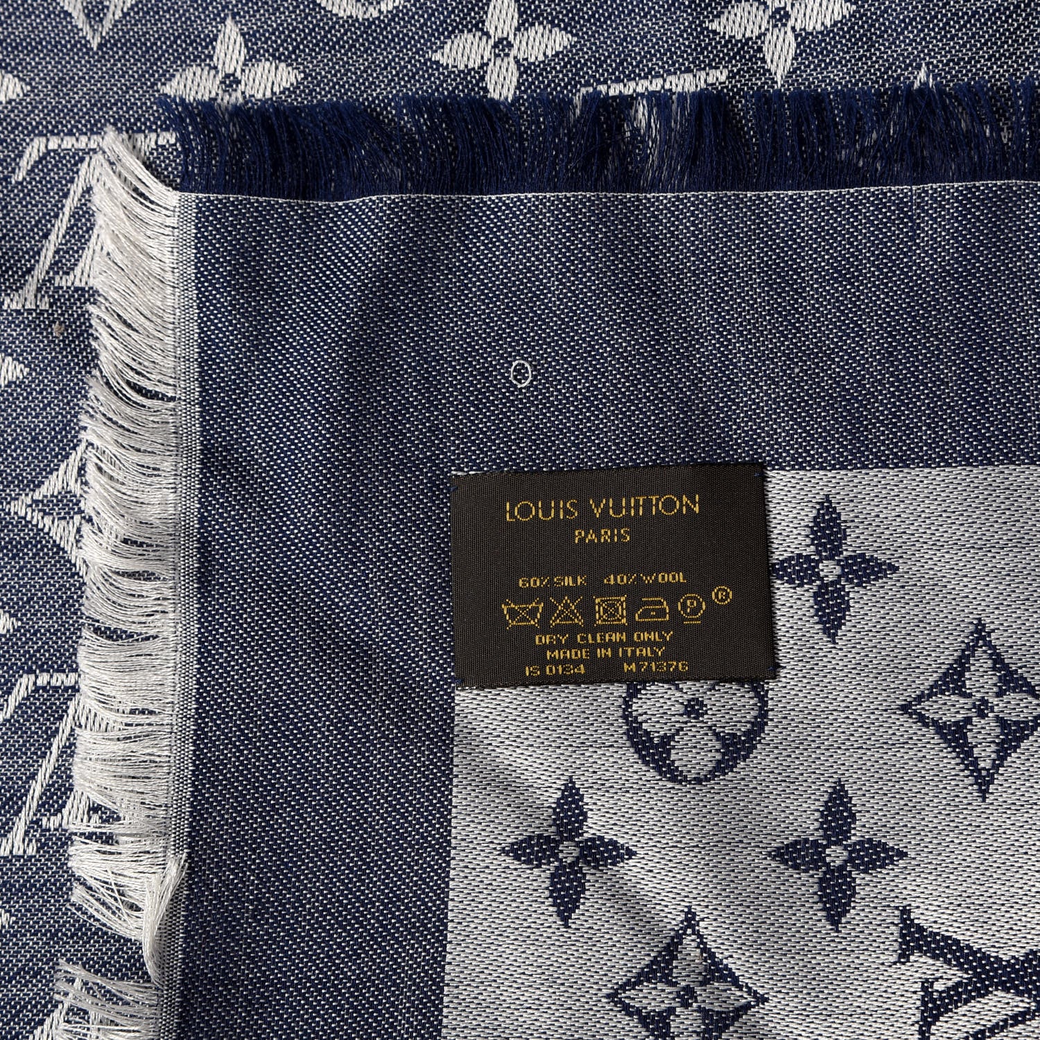 Louis Vuitton Silk Wool Monogram Denim Shawl Blue 3 of 4