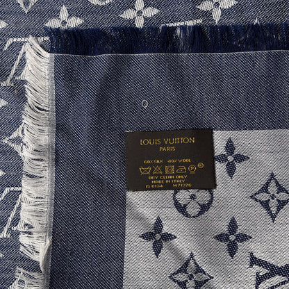 Louis Vuitton Silk Wool Monogram Denim Shawl Blue 3 of 4