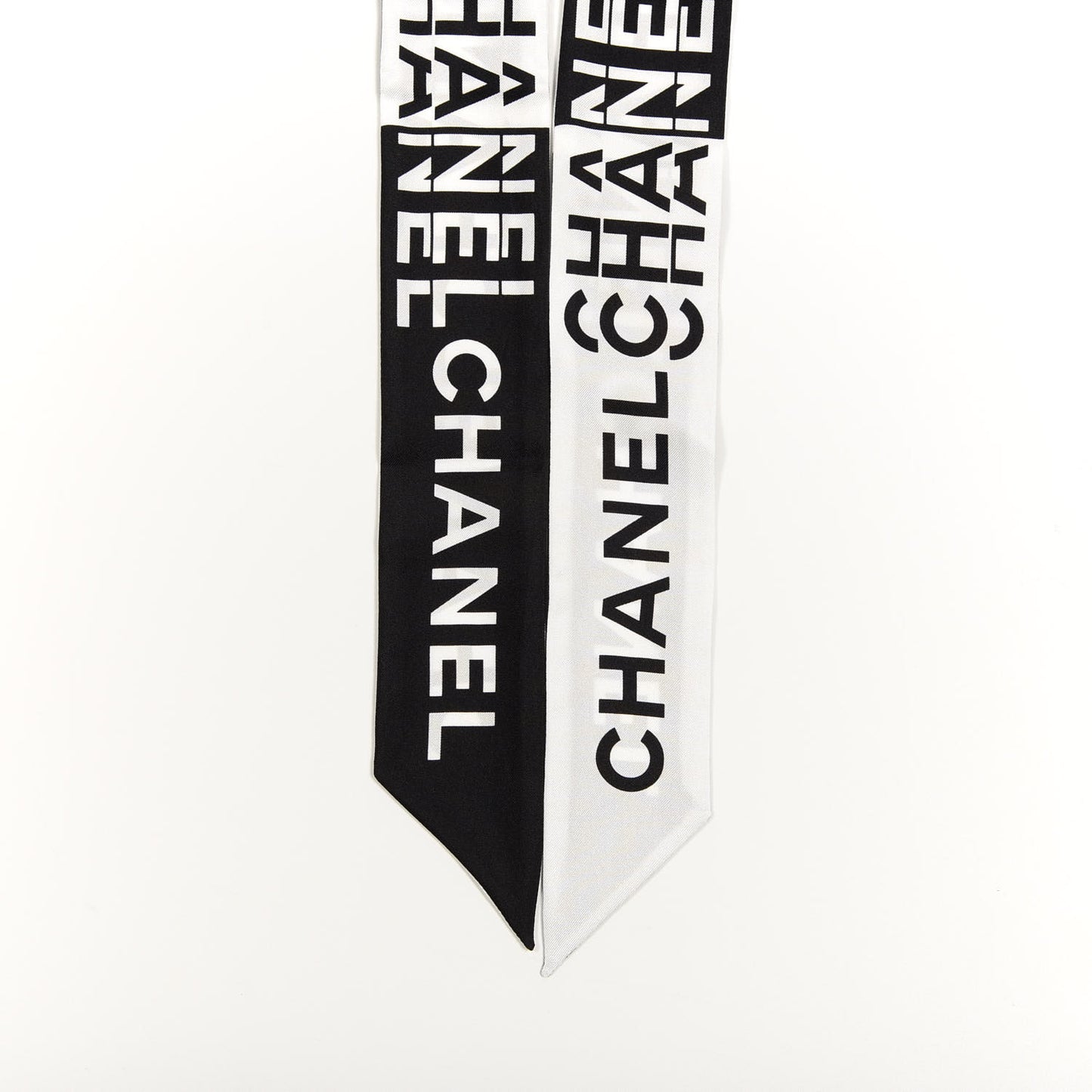 Silk Logo Slim Bandeau Scarf Black White