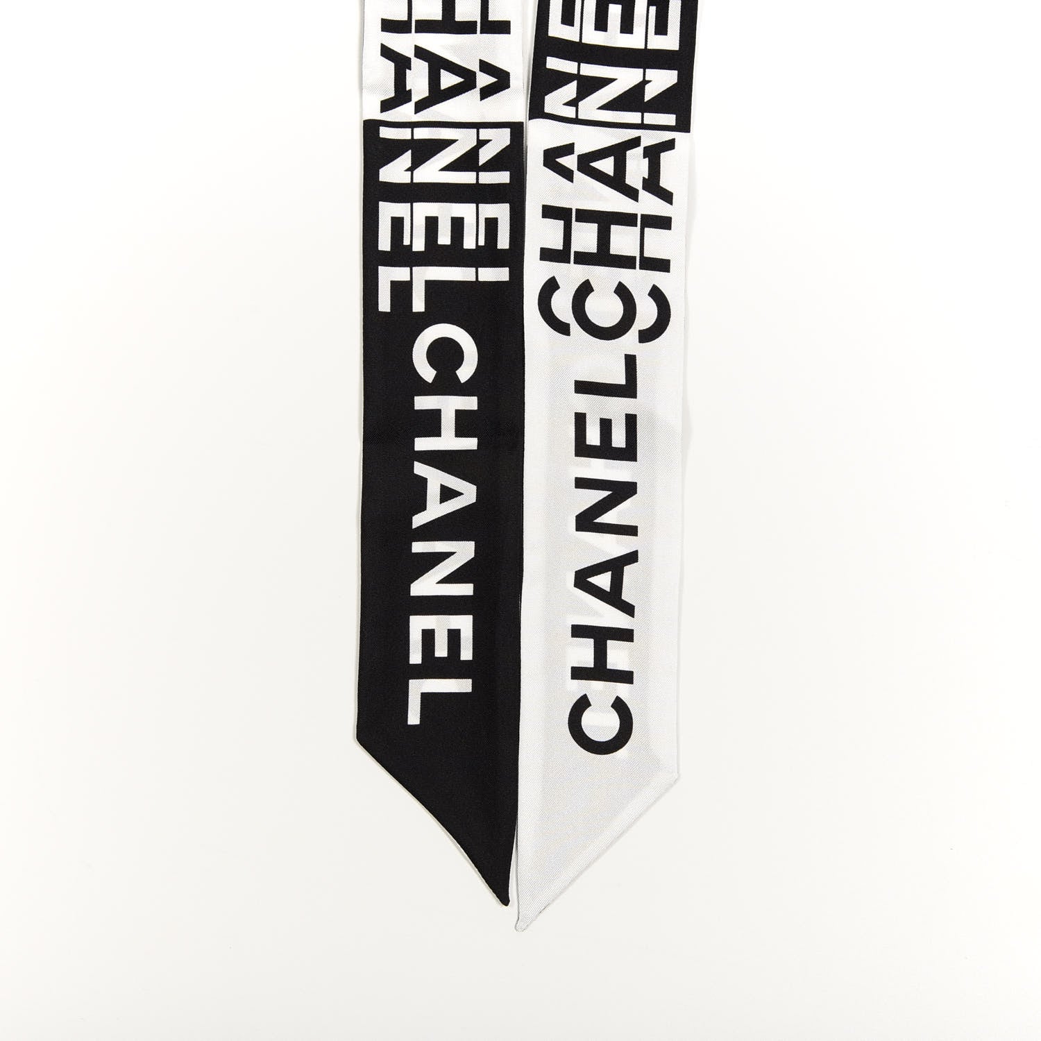 Chanel Silk Logo Slim Bandeau Scarf Black White 2 of 4