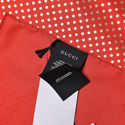 Gucci X SEGA Silk GUCCY Stars Print Square Scarf Flame Red Gold 4 of 5