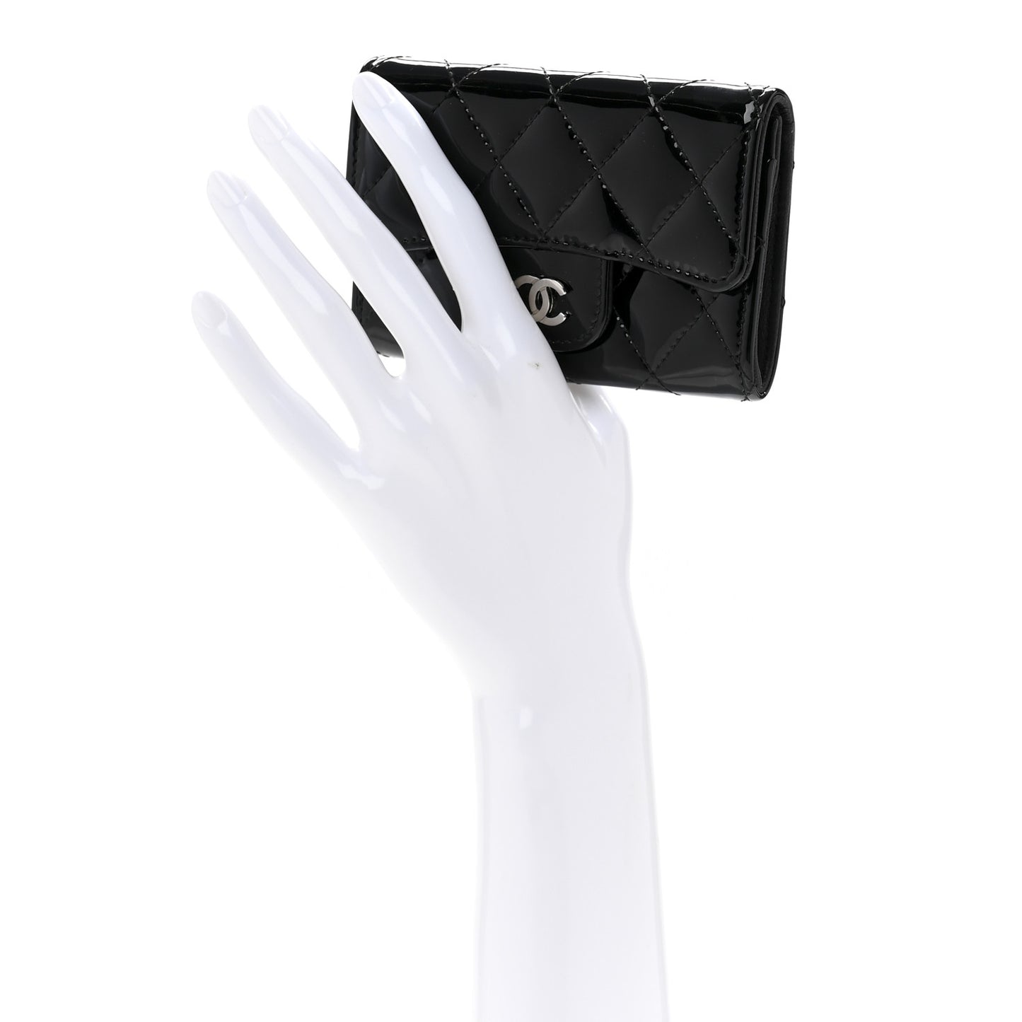 Patent Quilted Flap Card Holder Black