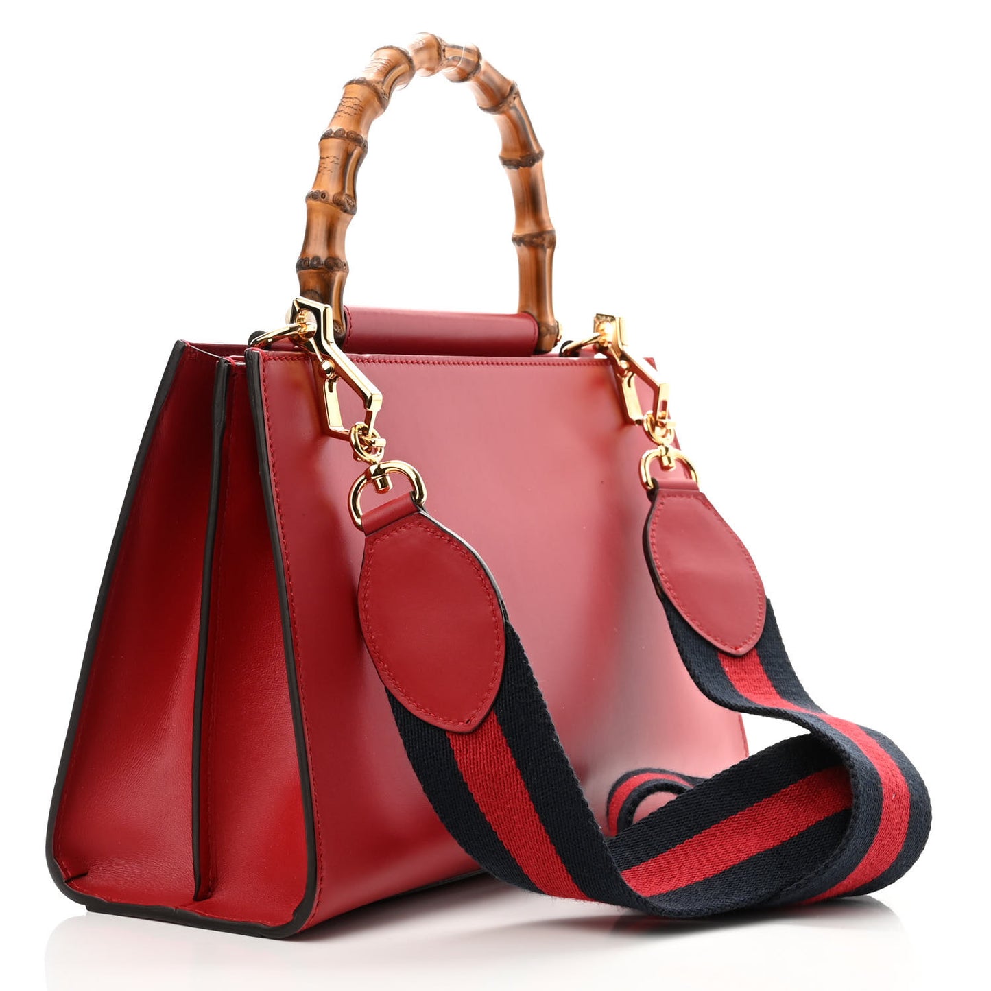 Nappa Bamboo Small Nymphaea Top Handle Bag Hibiscus Red