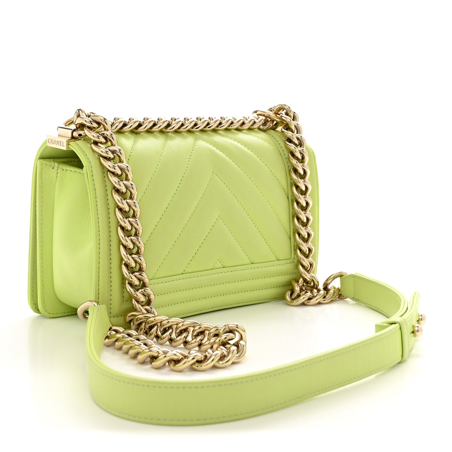 Chanel Calfskin Chevron Quilted Small Boy Flap Light Green 3 of 11