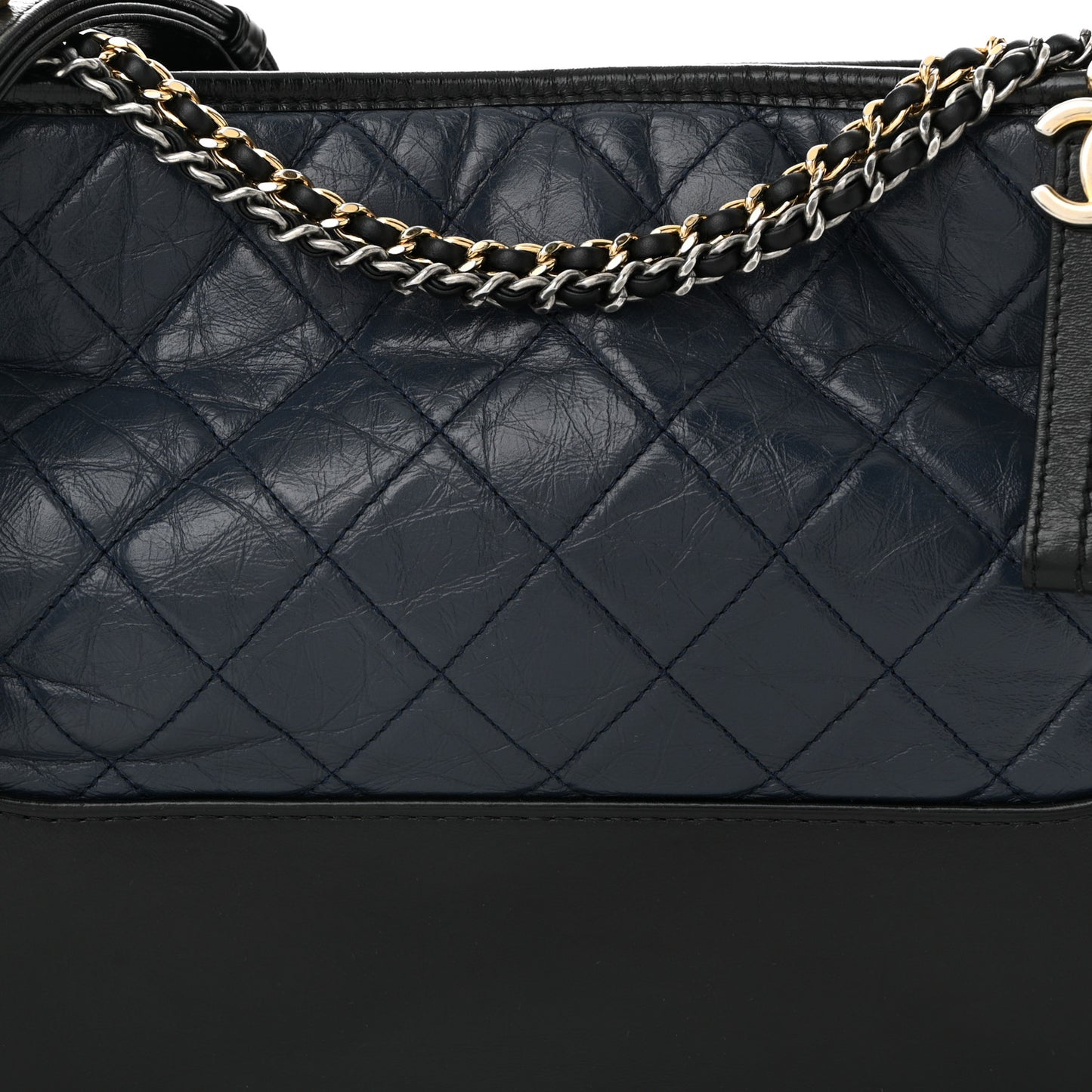 Aged Calfskin Quilted Medium Gabrielle Hobo Navy Black