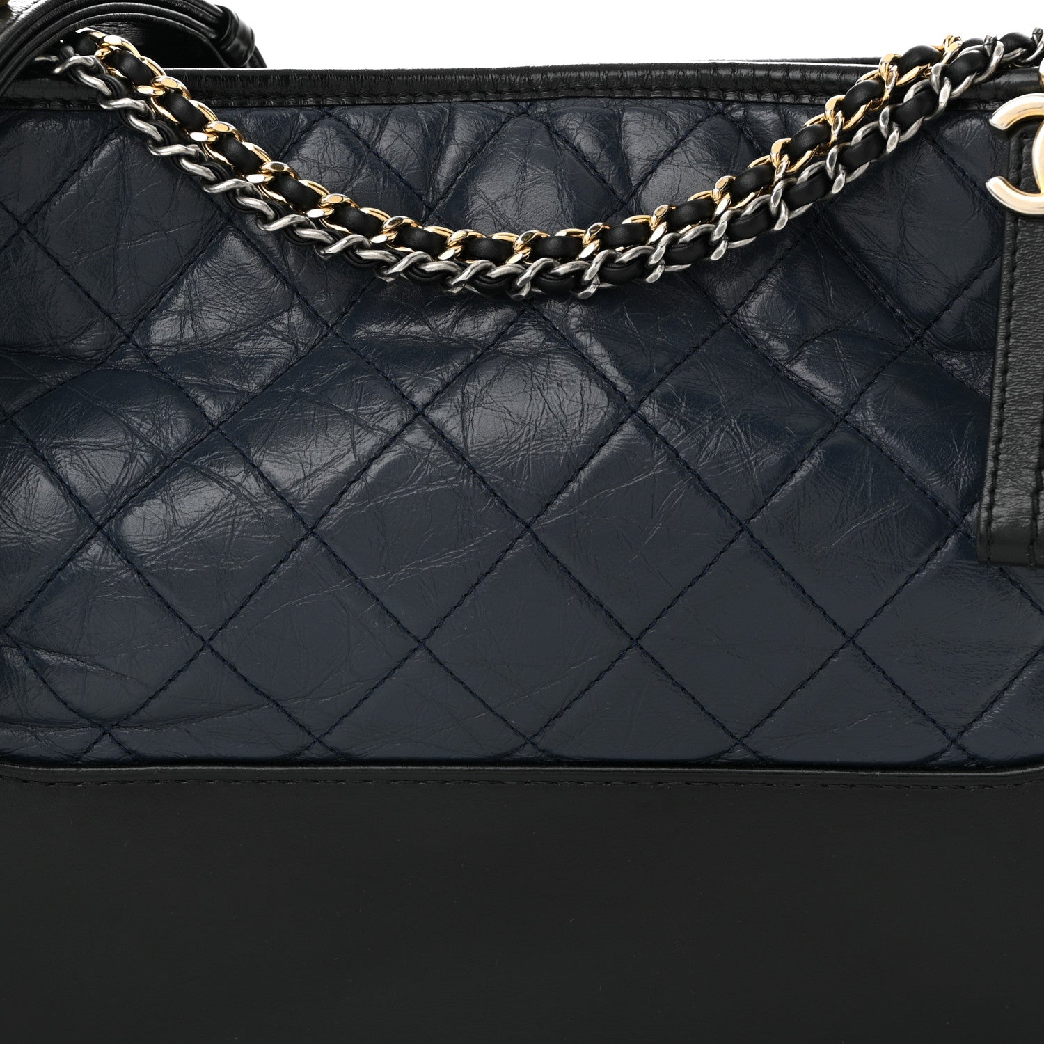 Chanel Aged Calfskin Quilted Medium Gabrielle Hobo Navy Black 8 of 10