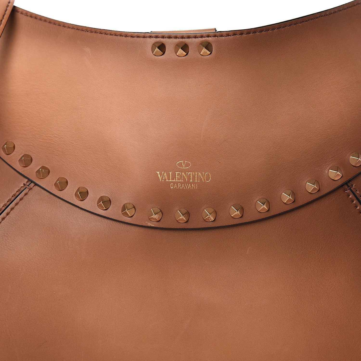 Valentino Garavani Buffed Calfskin Medium Twinkle Studs Hobo Camel 12 of 12