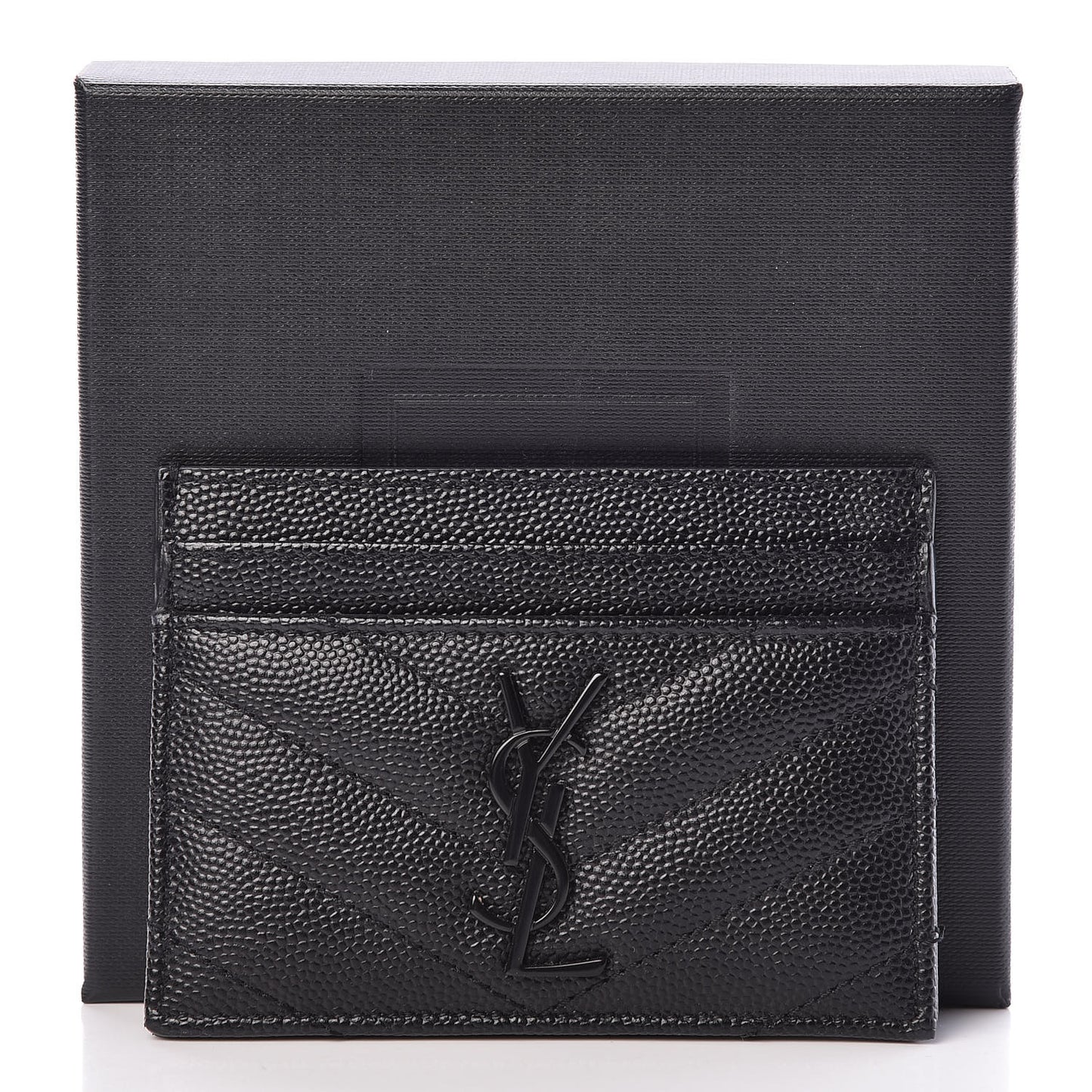 Grain De Poudre Matelasse Chevron Monogram Credit Card Case Black