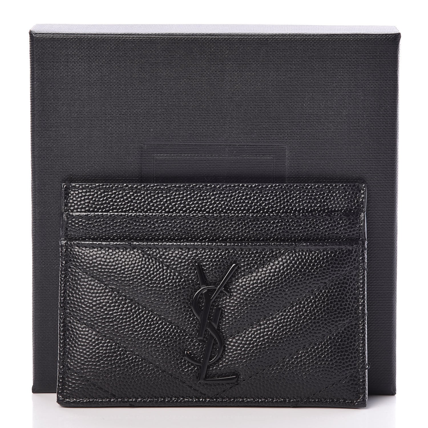 Saint Laurent Grain De Poudre Matelasse Chevron Monogram Credit Card Case Black 9 of 9