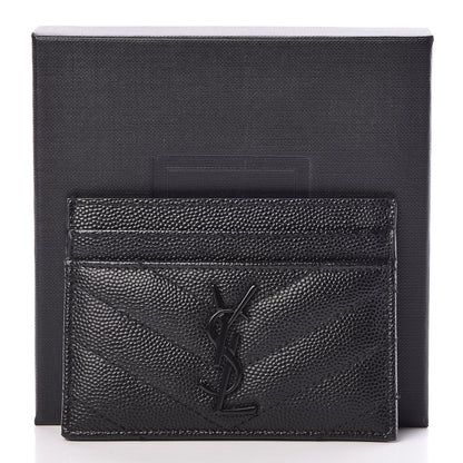 Saint Laurent Grain De Poudre Matelasse Chevron Monogram Credit Card Case Black 9 of 9