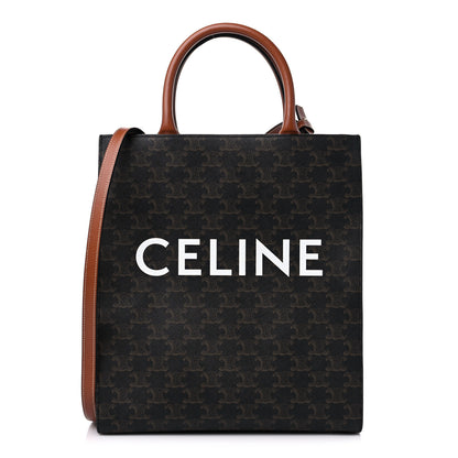 Celine Triomphe Canvas Calfskin Small Vertical Cabas Tan 1 of 9
