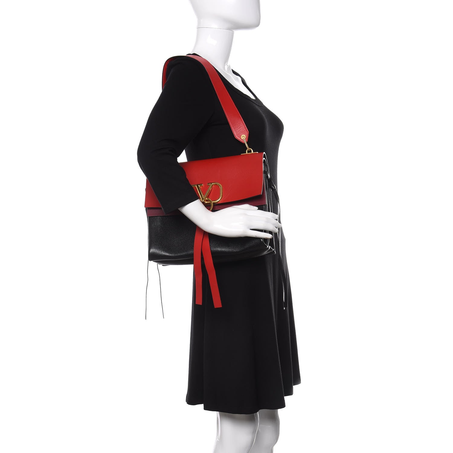 Valentino Garavani Smooth Calfskin Medium Vring Shoulder Bag Rouge Pur Cerise Black 2 of 11