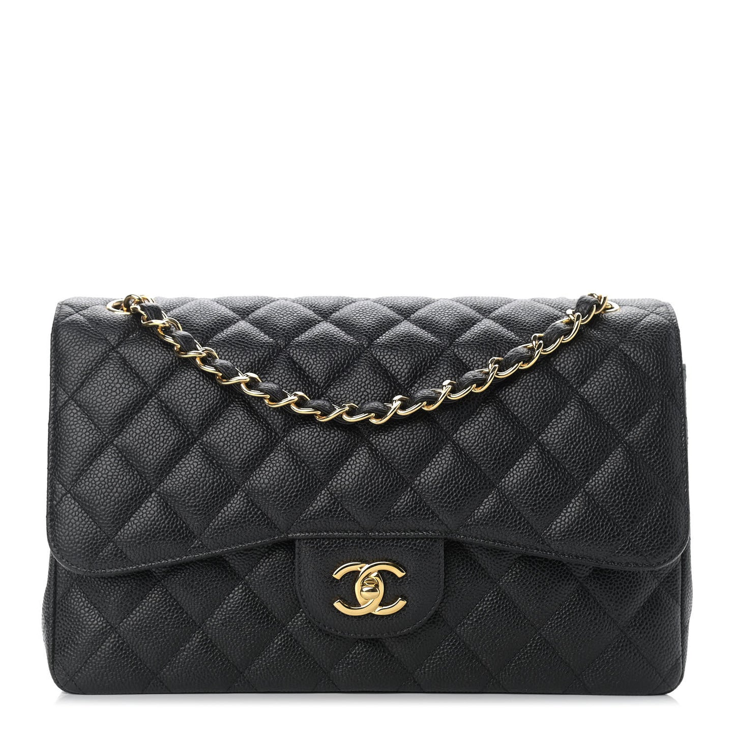 Caviar Quilted Jumbo Double Flap Black