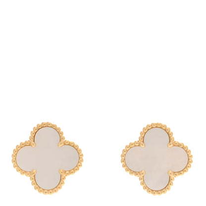 Van Cleef & Arpels 18K Yellow Gold Mother of Pearl Vintage Alhambra Earrings 1 of 5