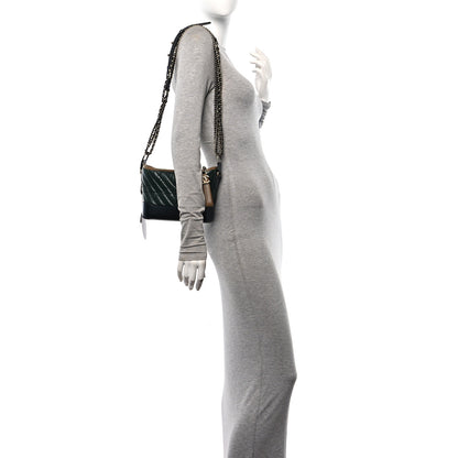 Chanel Aged Calfskin Chevron Quilted Small Gabrielle Hobo Green Navy Blue 2 of 15