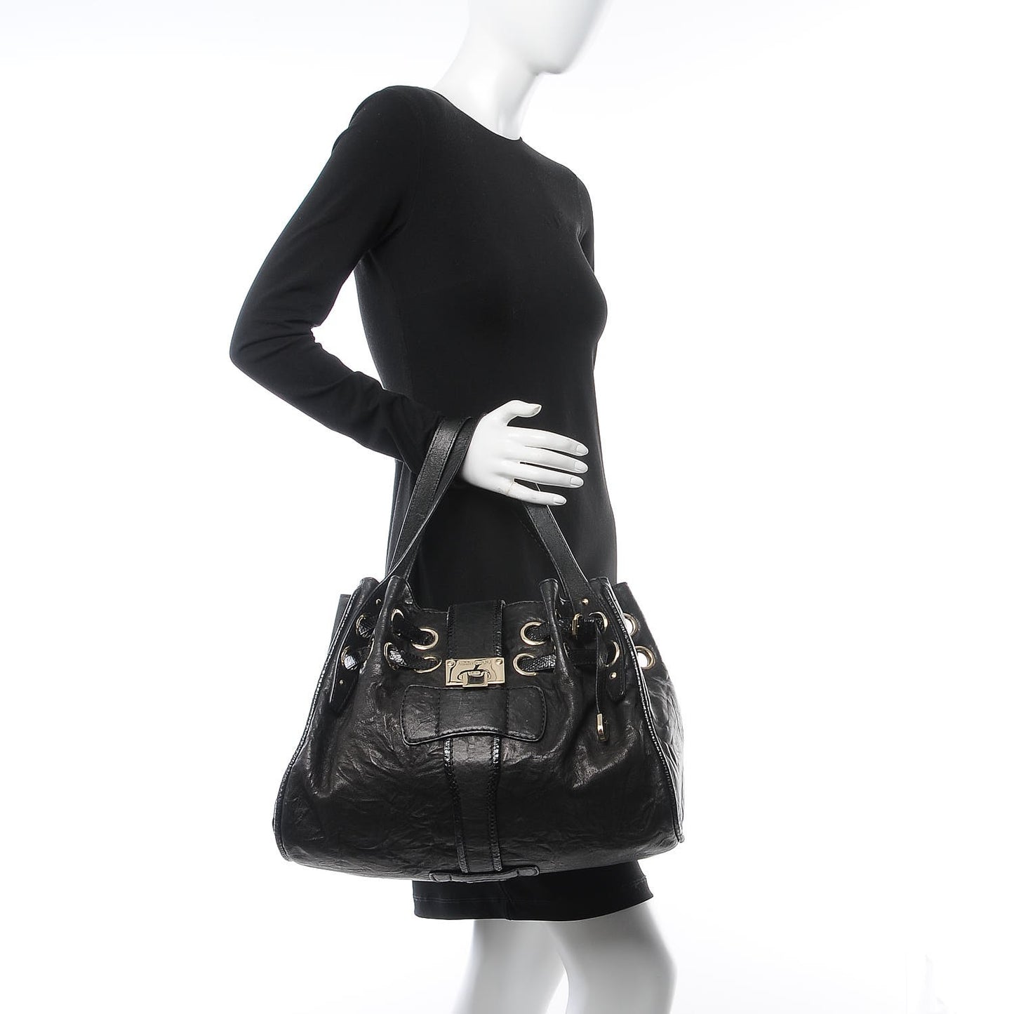 Python Calfskin Embossed Ramona Tote Black