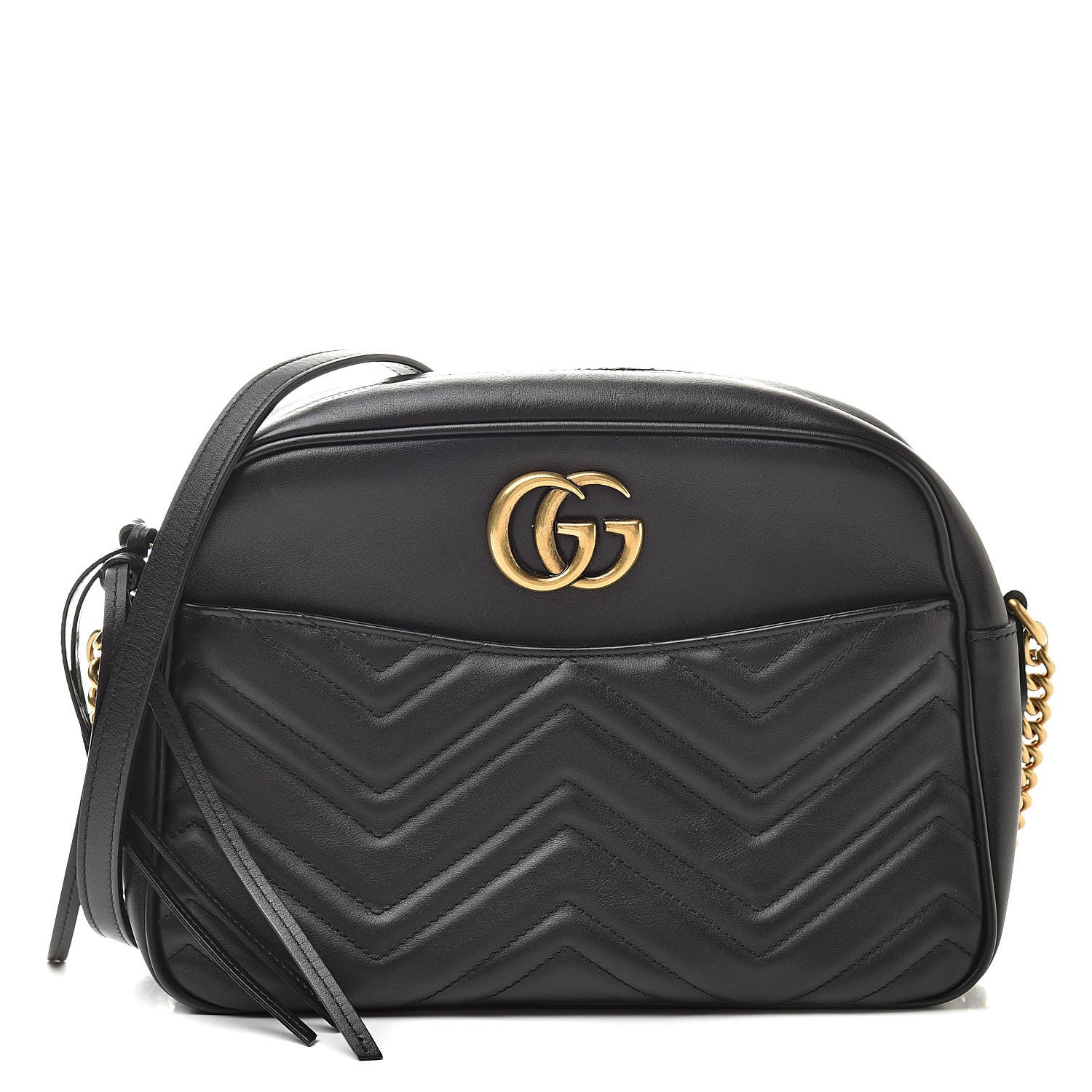 Gucci Calfskin Matelasse Medium GG Marmont Chain Shoulder Bag Black 1 of 11