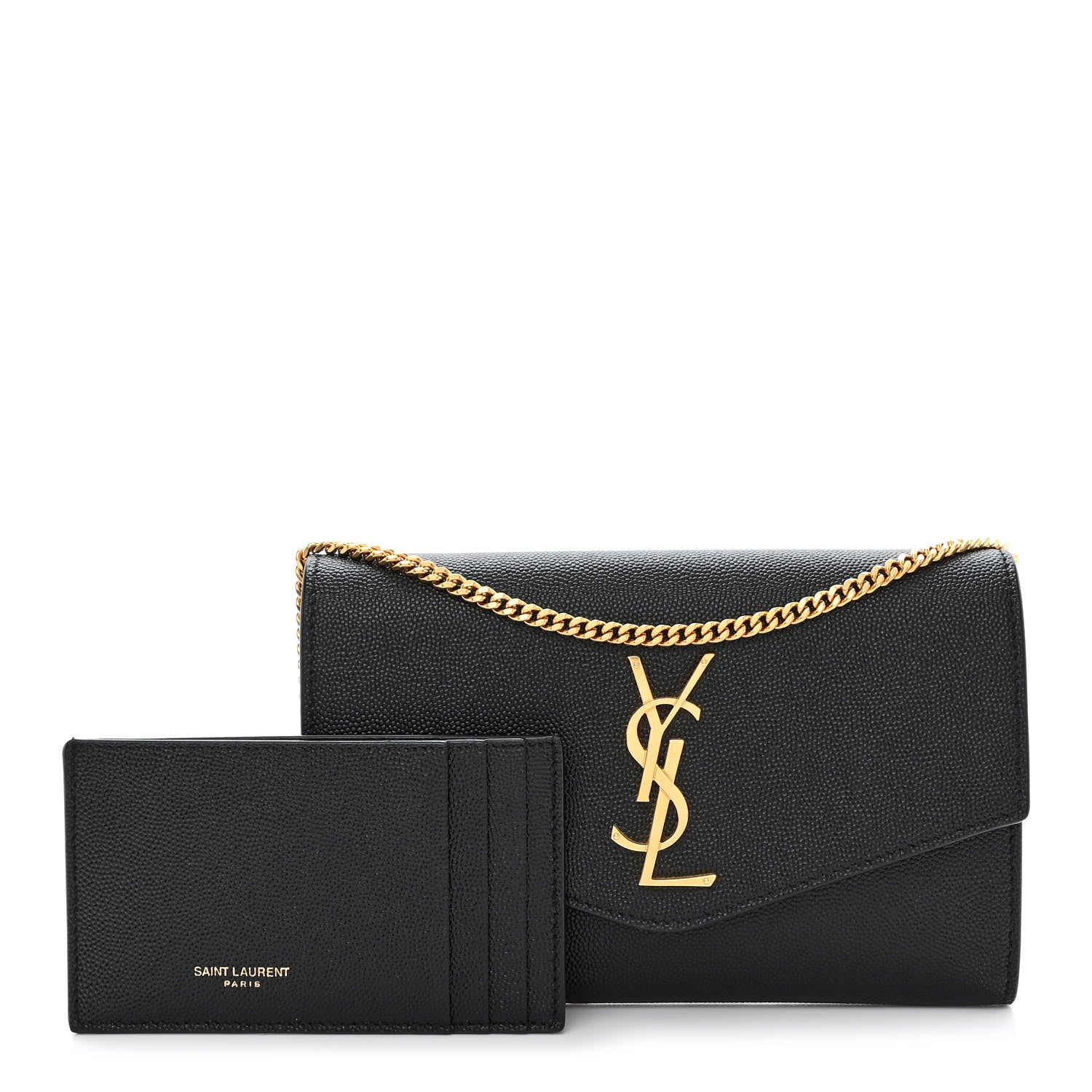 Saint Laurent Grain de Poudre Uptown Chain Wallet Black 1 of 12