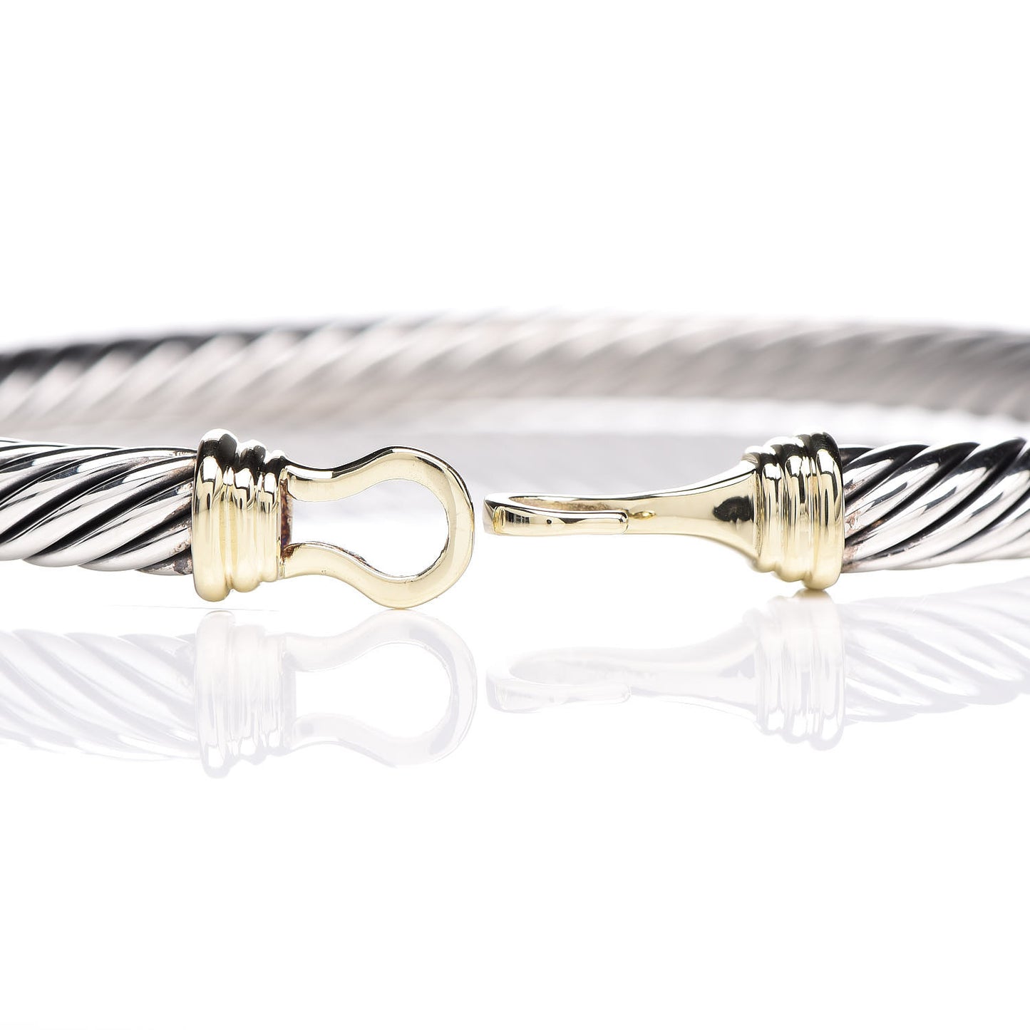 Sterling Silver 14K Yellow Gold 5mm Cable Classic Buckle Bracelet