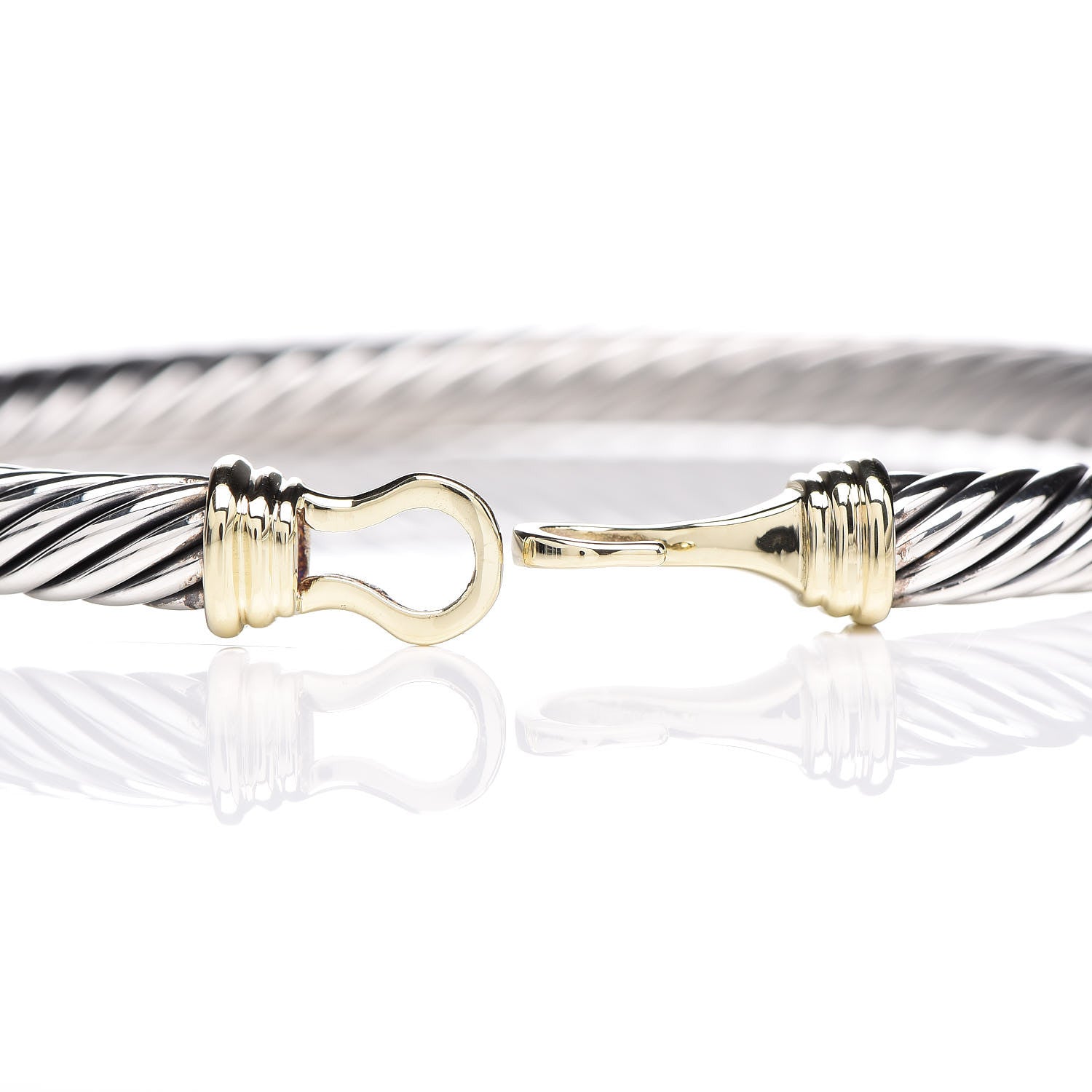 David Yurman Sterling Silver 14K Yellow Gold 5mm Cable Classic Buckle Bracelet 6 of 6