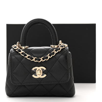Chanel Caviar Quilted Nano Coco Handle Clutch With Chain Black 11 of 11
