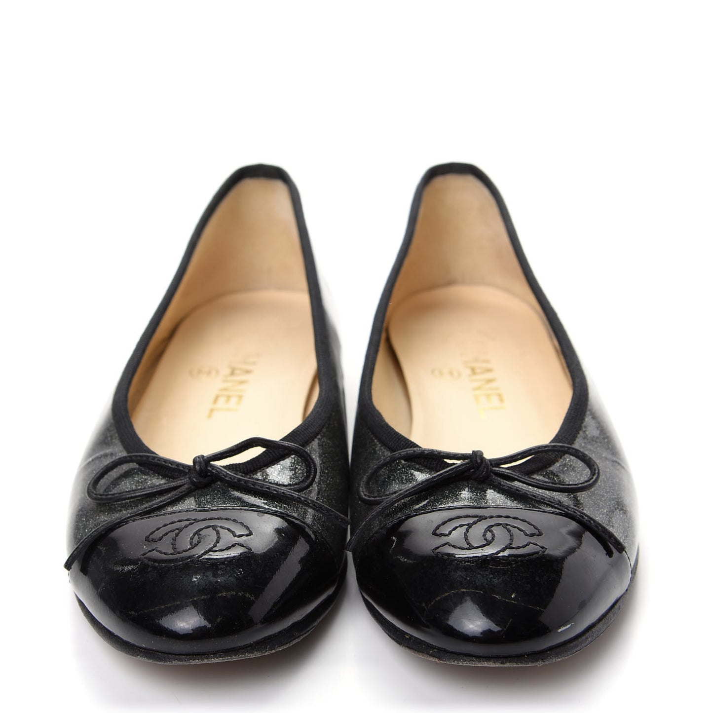 Glitter Patent CC Cap Toe Ballerina Flats 36.5 Silver Black