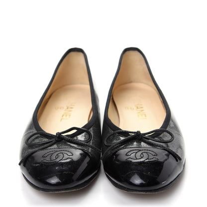 Chanel Glitter Patent CC Cap Toe Ballerina Flats 36.5 Silver Black 2 of 10