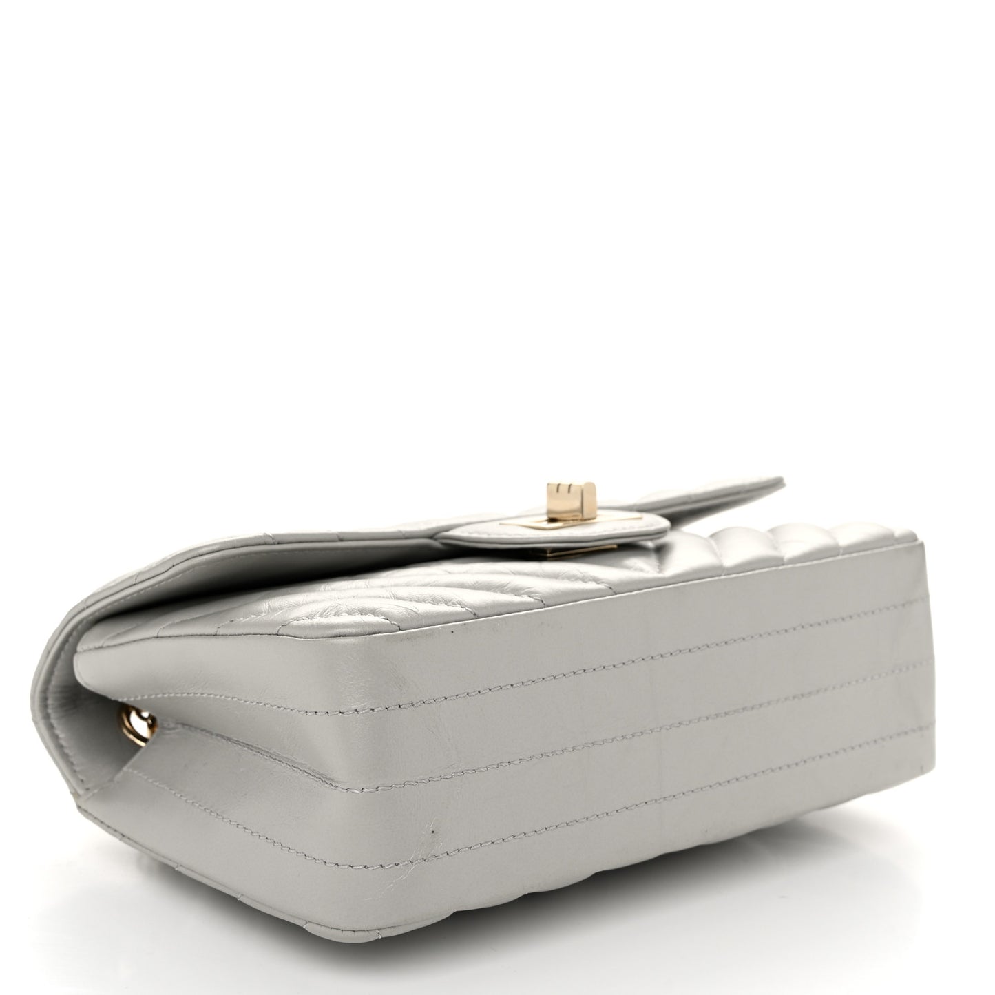 Metallic Aged Calfskin Chevron Quilted 2.55 Reissue Mini Flap Silver