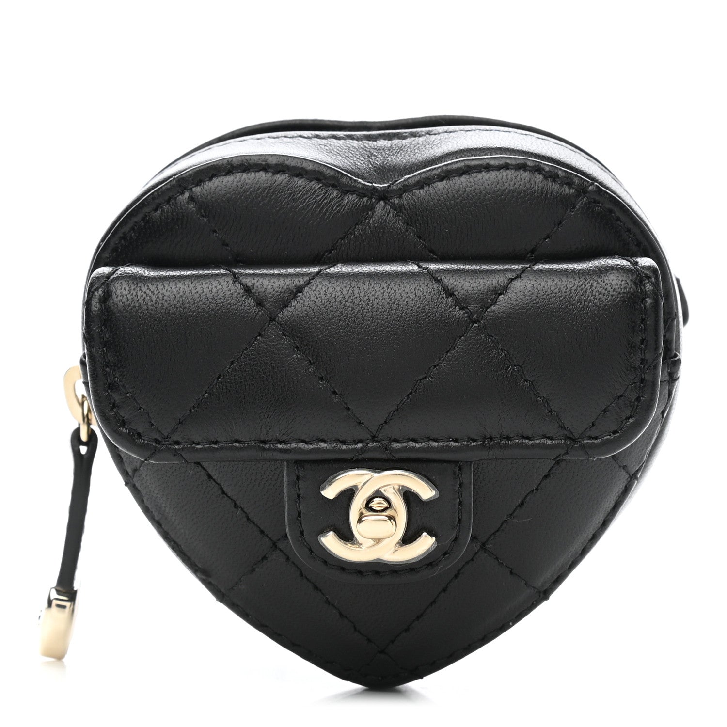 Chanel Lambskin Quilted CC In Love Heart Zipped Arm Coin Purse Black 1 of 8