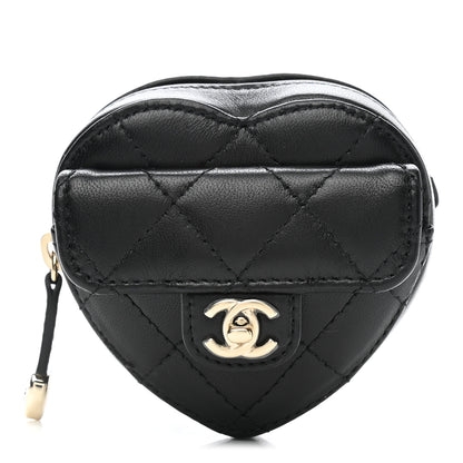 Chanel Lambskin Quilted CC In Love Heart Zipped Arm Coin Purse Black 1 of 8