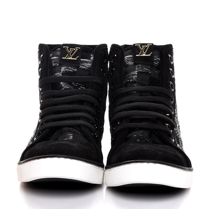 Louis Vuitton Calfskin Suede Sequins Damier Punchy High Top Sneakers 38.5 Black 2 of 8
