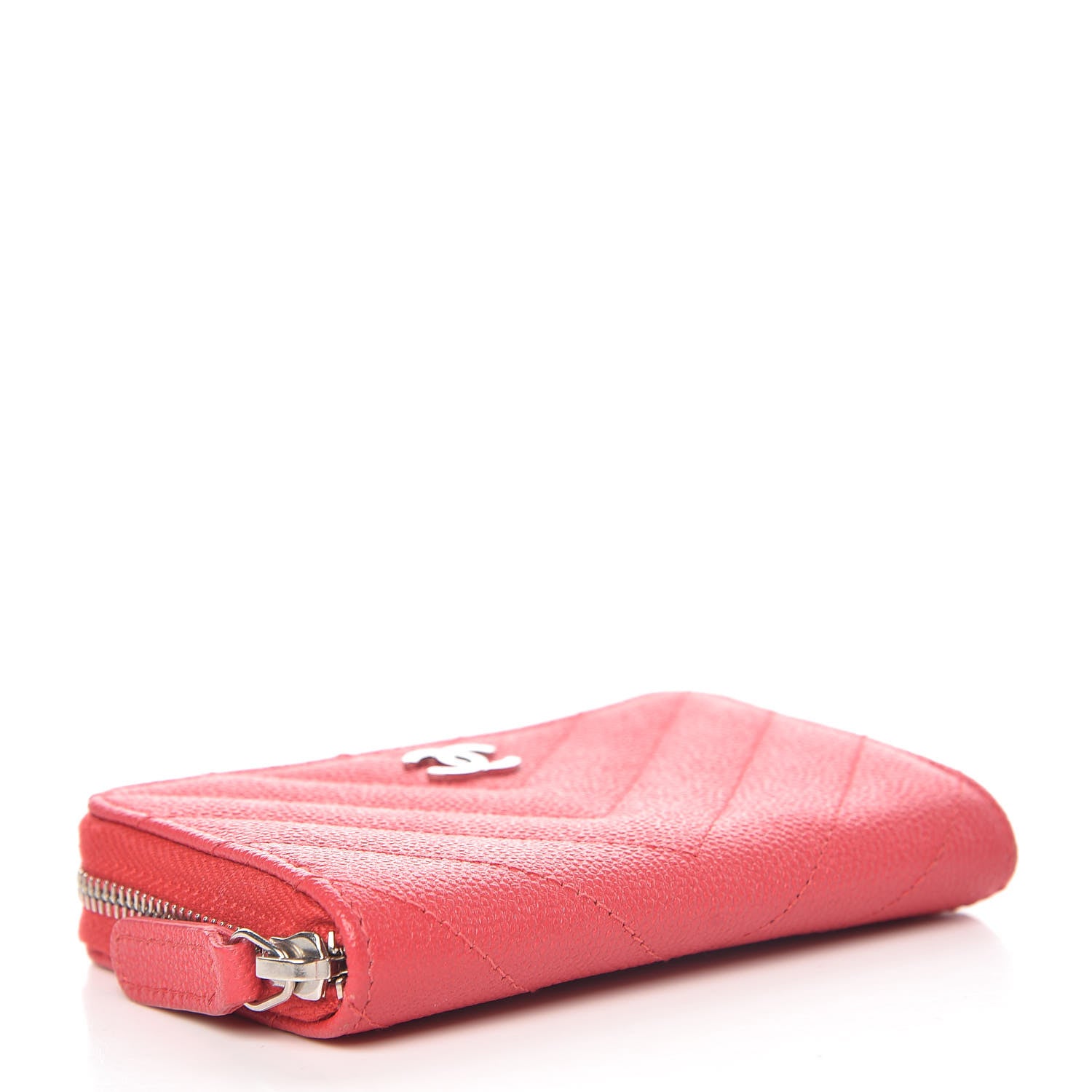 Chanel Caviar Chevron Quilted Zip Coin Purse Light Red 4 of 13