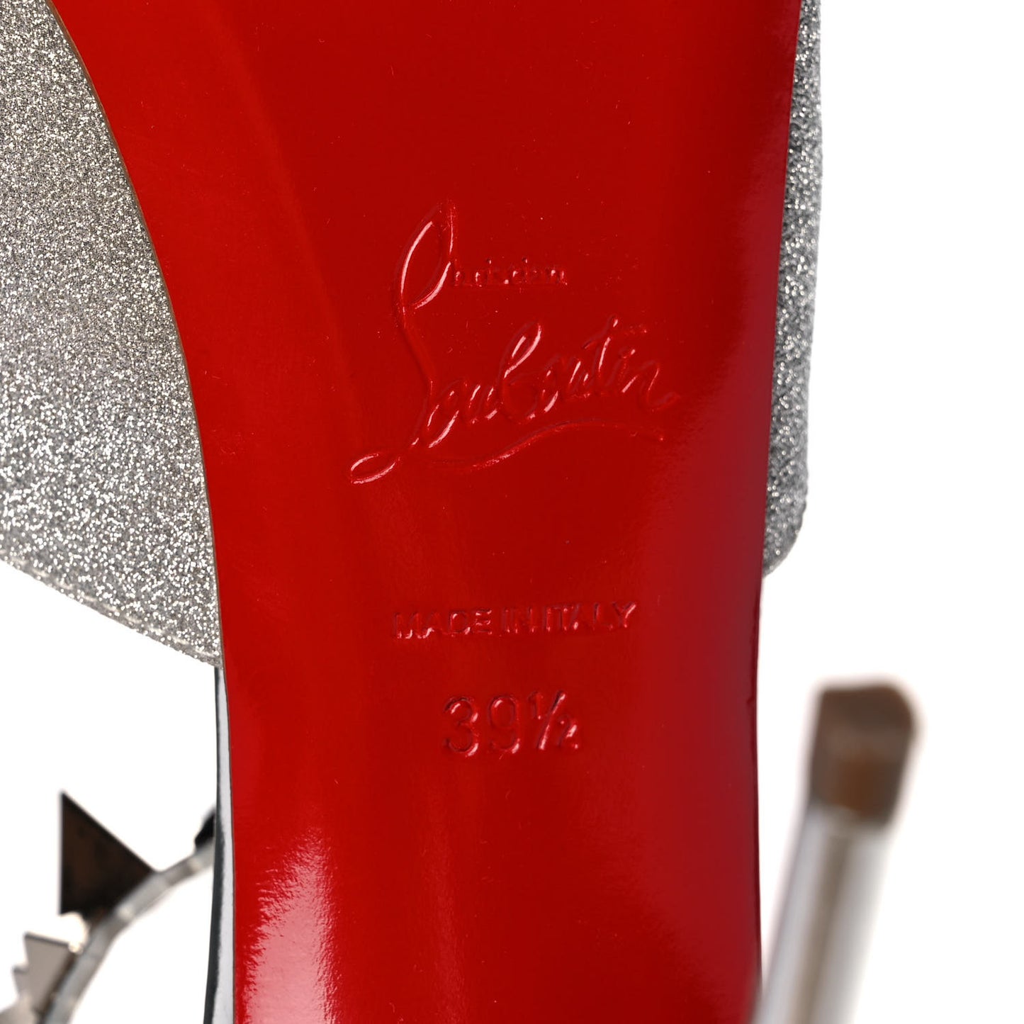 Glitter Calfskin Planisfemme 120 Peep Toe Sandals 39.5 Silver