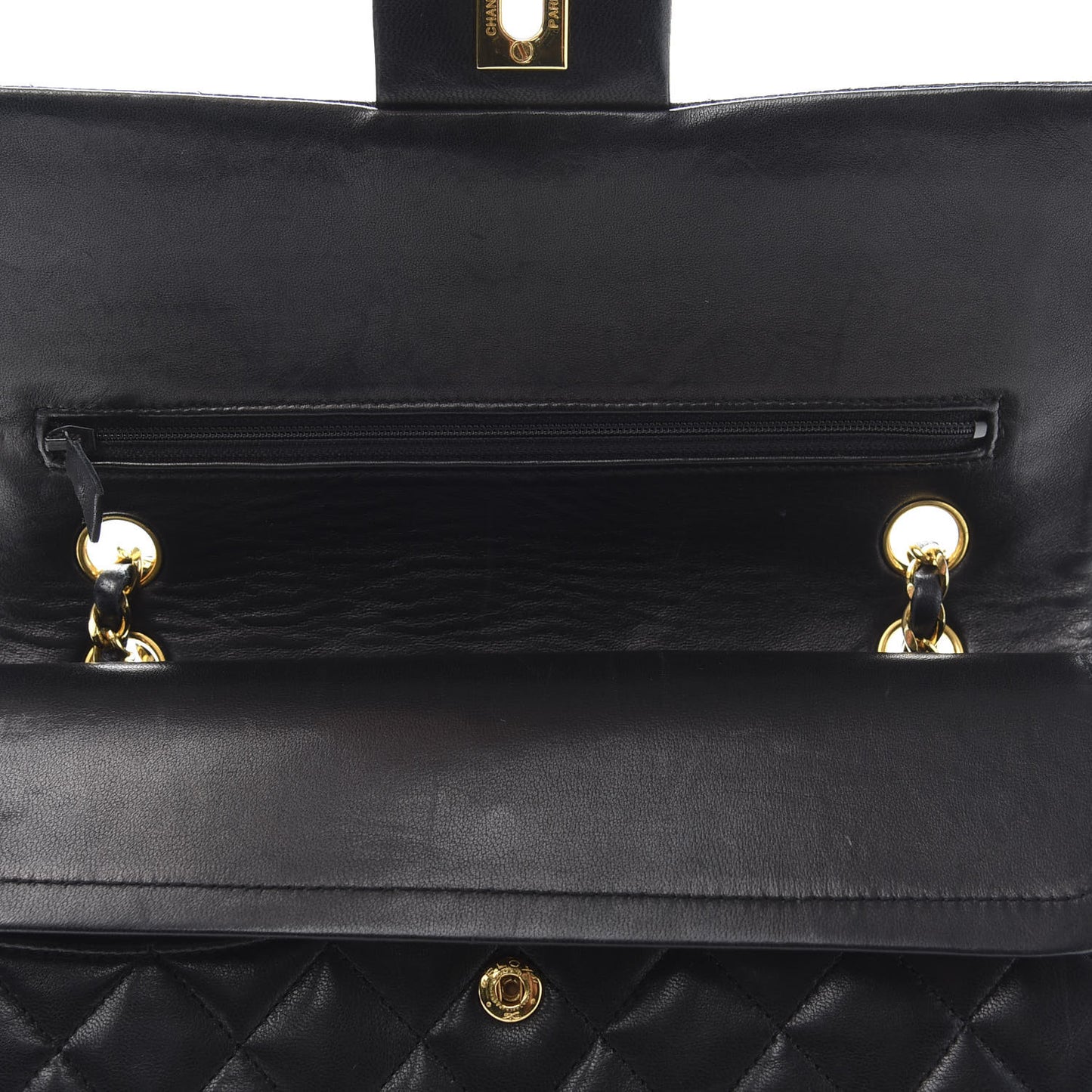 Lambskin Quilted Medium Double Flap Black